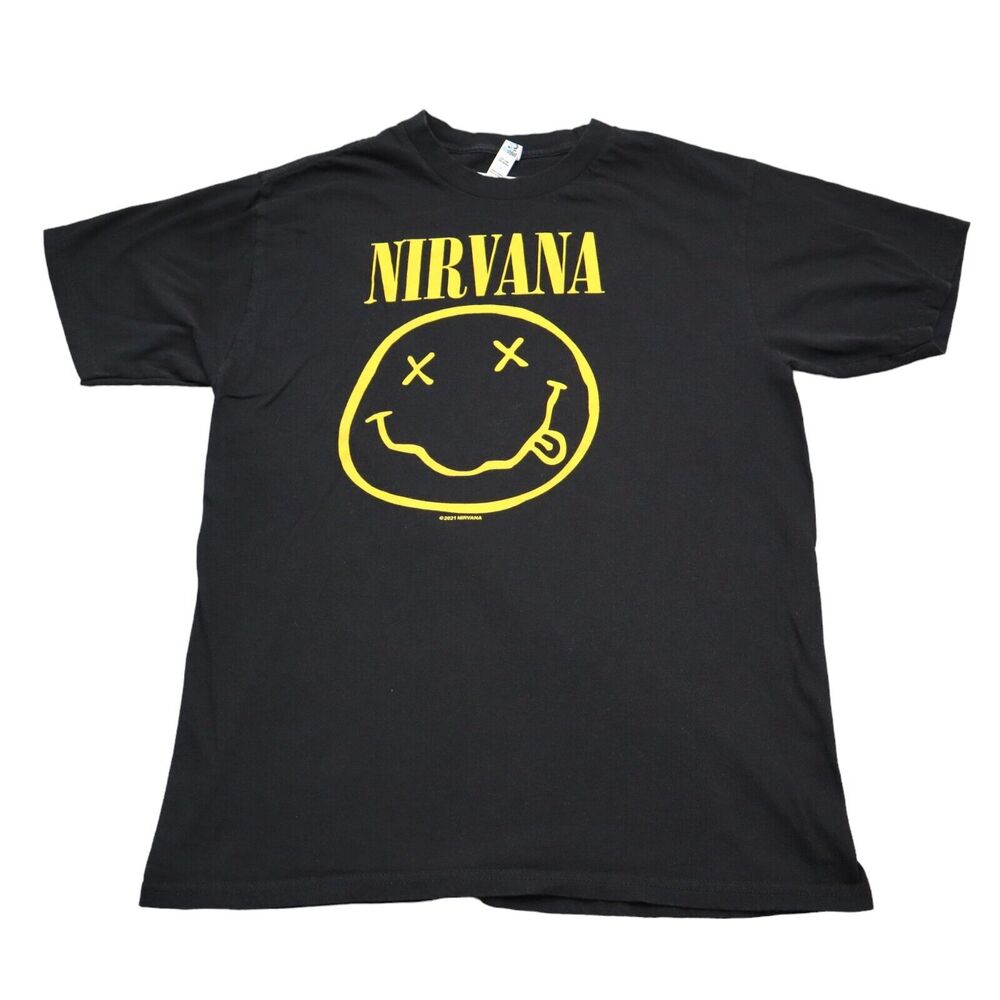 Tee Styled Shirt Mens M Black Crew Neck Short Sleeve Nirvana Print Pullover Top